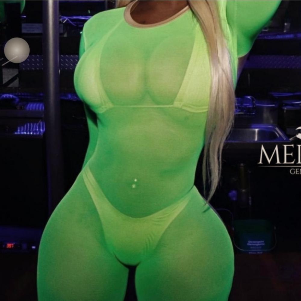SEXY BARTENDER JUMPSUIT NEON GREEN RAVE OUTFIT stripper
